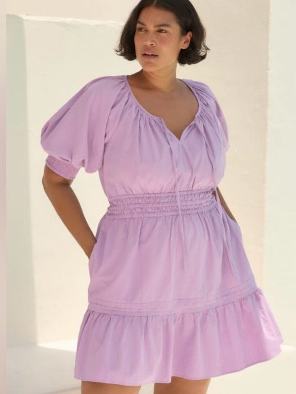 Anthropologie Lilac Puff-Sleeve Mini Dress